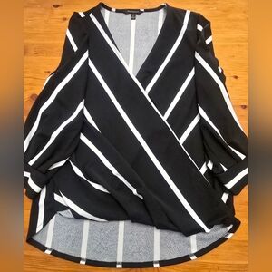 Banana Republic Black and White Diagonal Striped Blouse